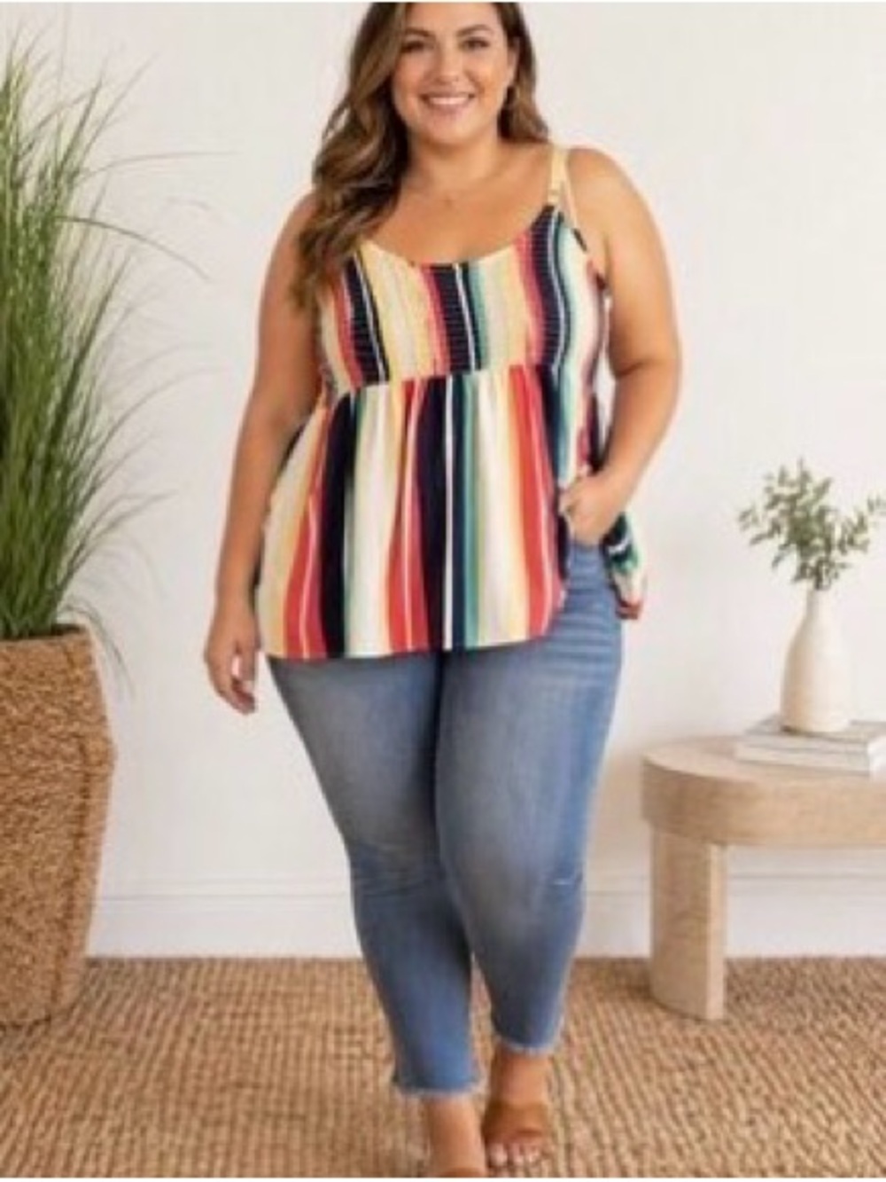 Torrid Plus Size Multicolored Smocked Babydoll Tank